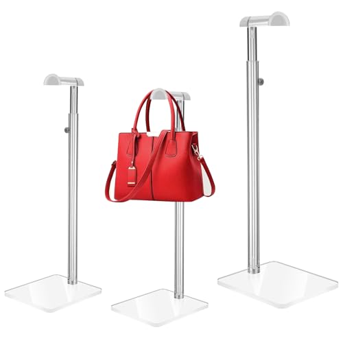 AceOrbit 3 Pcs Acrylic Purses Display Stand 14 to 24 Height Clear Adjustable Handbag Rack Purse Organizer for Closet Table Bag Hanging Stand for Closet Retail Vendor Commercial Store