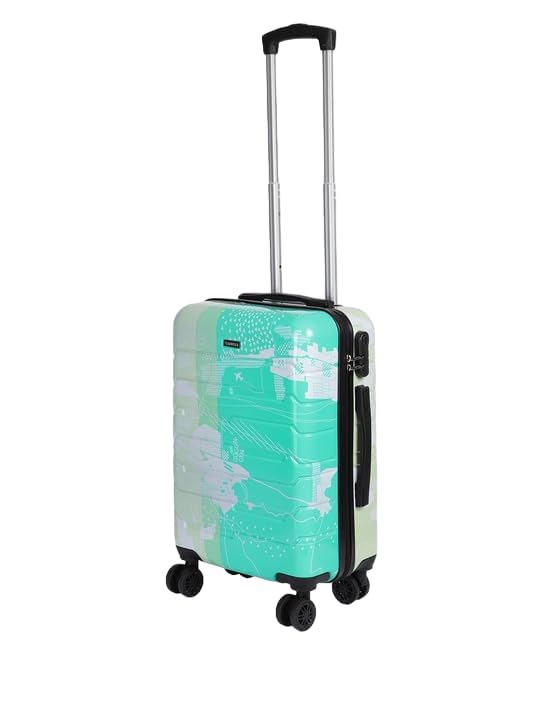 Image of TEAKWOOD LEATHERS Twin Printed 360 Degree Rotation Hard Cabin Trolley Bag (Green, Small)