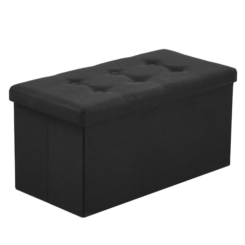 LEADZM Banc de Rangement en PVC, siège, Repose-Pieds de Rangement Convient pour Chambre, Salon, Bureau, entrée de Porche, etc (Tissu Noir)