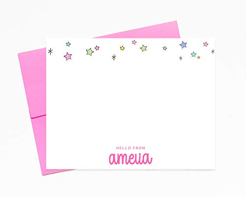 Personalized Star Stationery for Girls, Stars Birthday Stationary Card Set, Cute Hello From Notecard, Children Stationery For Her