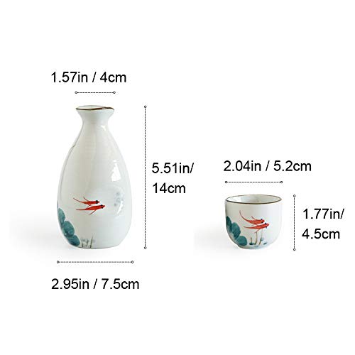 Caalio Japanese Sake Set - Porcelain Sake Tokkuri Bottle 8 Fl Oz And Four Sake Ochoko Cups 2 Fl Oz Sake Cups Soju Tea Set(Goldfish) #TOP1