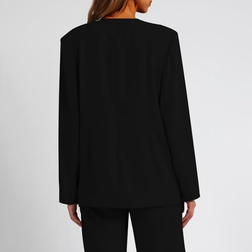 Blazers for Women Business Casual Double-Button Long Sleeve Jackets Shoulder Pad Collarless Open Front Blazer3