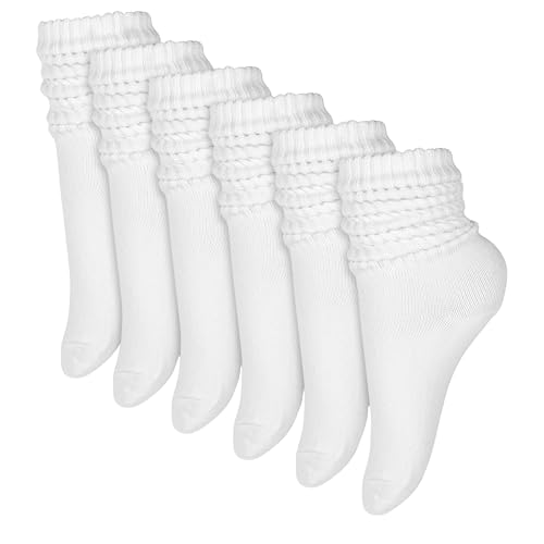 Winterlace 6-Pair Scrunch Crew Slouch Cotton Womens Socks Ribbed Soft Retro Boot Calf Sock Bulk Pack