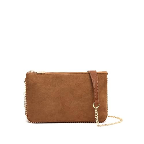 MISAKO Boleo bolso bandolera efecto ante y con detalles metálicos Mujer - Boleo Camel 14x23x2cm