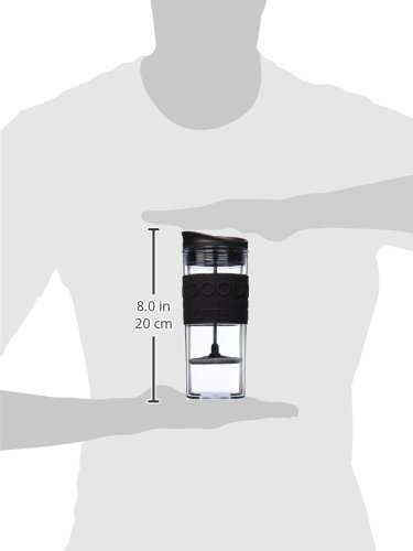 BODUM 11100-01BUS Tea and Coffee Press, Plastic Insulated Travel Mug, Black, 15 Ounce, 15 oz