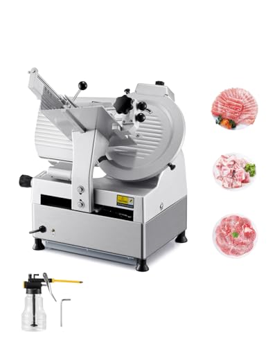 Image of VEVOR Automatic Meat Slicer, 180W + 370W Deli Slicer with a 12 inch Premium 65Mn Blade, 0-0.3 inch Adjustable Thickness, Electric Food Slicer Machine for Meat, Vegetables, Hard Bread, and Cheese