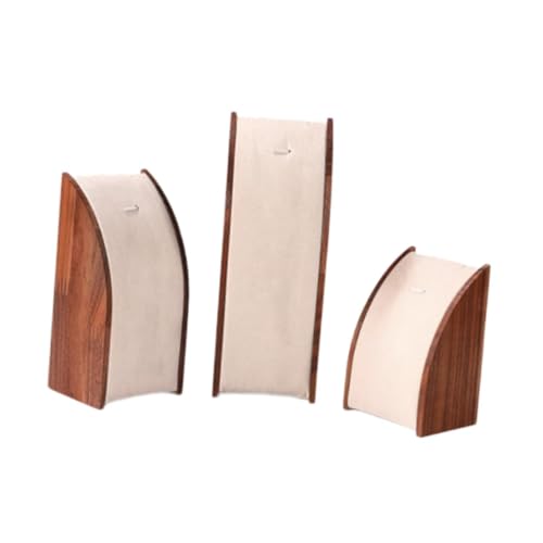 UGPLM 3Pcs Jewelry Display Stand Jewelry Organizer for Women with Microfleece Desktop Elegant Jewelry Holder Walnut Wood for Vanity, Curved