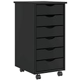 LoogCape Rollcontainer Moss Rollschrank mit 6 Schubladen, Schwarz, massiv Kiefer Holz, 34 x 39 x 65,5 cm, Aktenschrank für Büro, Flur, Garage, Werkstatt