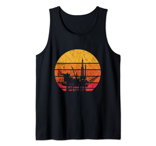 Trabajador del campo petrolífero Retro Vintage Sunset Oil Rig Oildrilling Camiseta sin Mangas