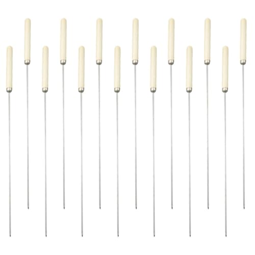 Housoutil Spiedini per Barbecue in Acciaio Inox Manico in Legno Set da 25 Pezzi Spiedo per Grigliare Carne e Verdure Utensili Barbecue Riutilizzabili per Cucina all'Aperto e Feste