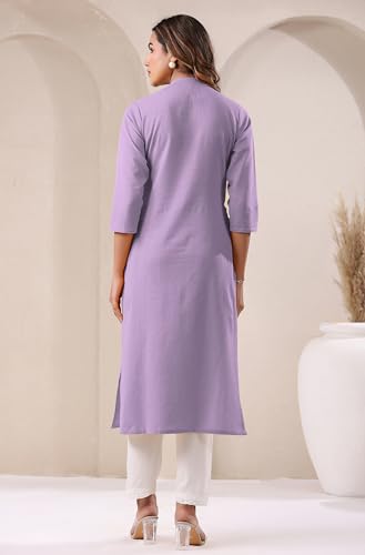 Image of Janasya Women's Cotton Solid Straight Kurta