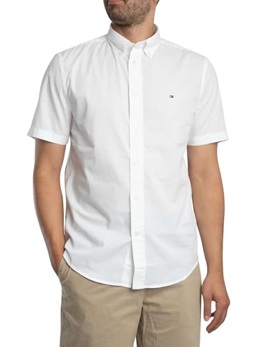 Tommy Hilfiger Chemise Homme Flex Poplin Solid Manches Courtes, Blanc (Optic White), L