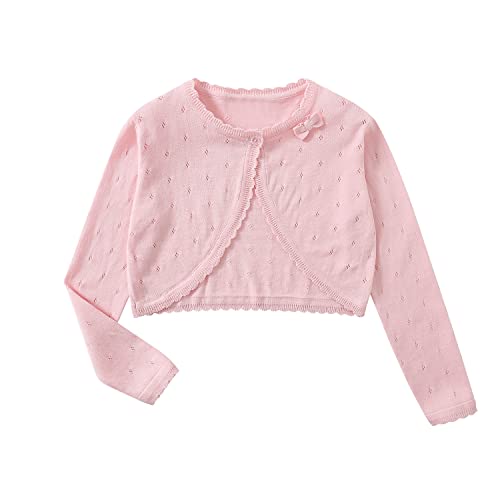 Yealoo Bolero Mädchen Lange Ärmel Strickjacke Kinder Bolerojacke Schulterjacke Kommunionkleid Baumwolle mit Schleife