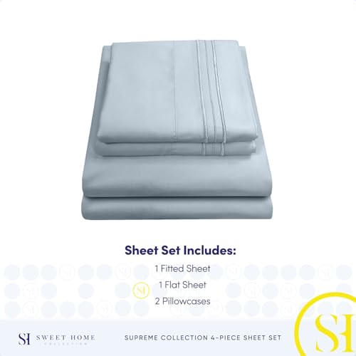 Queen Size Bed Sheets - Breathable Luxury Sheets with Full Elastic & Secure Corner Straps Built In - 1800 Supreme Collection Extra Soft Deep Pocket Bedding Set, Sheet Set, Queen, Misty Blue