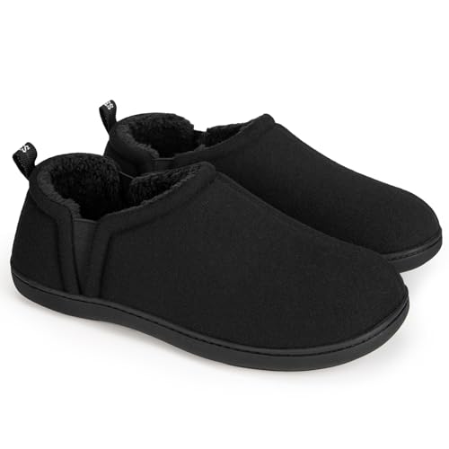 Snug Leaves Men's Faux Wool Slippers Comfy Warm Winter House Shoes with Elastic Gores Dark Black, 12-13 UK