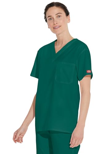 Image of Dickies EDS Signature Scrubs for Women and Scrubs for Men, Unisex One Pocket V-Neck Top in Soft Brushed Poplin 83706