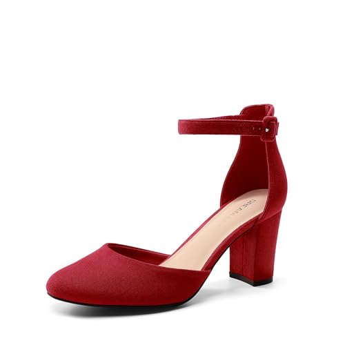 DREAM PAIRS Chaussures à talons hauts pour femmes avec bride à la cheville et talons en bloc pour mariée, rouge, 37 EU