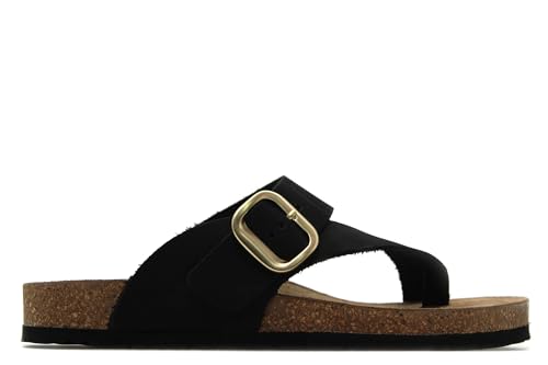 Yokono - Sandalia de dedo,piel,planta de gel,tira en la pala,hebilla en el empeine,clásica y sencilla para: Mujer color: NEGRO talla:40
