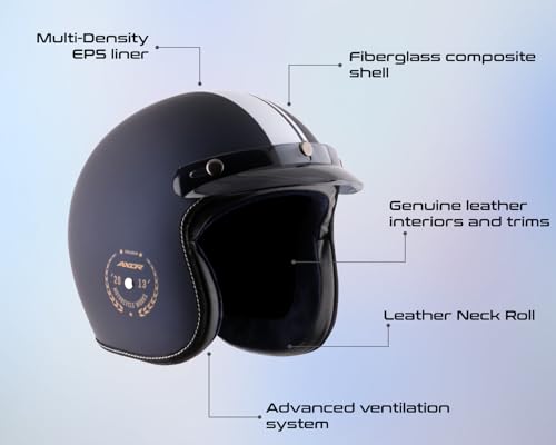 Image of Axor Retro Jet Euro Globe ISI and DOT Certified Matte Finish Open Face Helmet for Men and Women with Stylish Peak- Dull Royal Blue -XL
