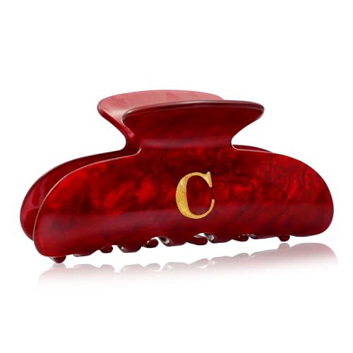 Image of Birthday Gifts for Girls - Red Acrylic Letter Hair Clips, Monogram Hair Claw Alphabet Large Hair Clip, Fashion Glitter Claw Clips, Teen Girl Gifts Trendy Stuff, Letter C