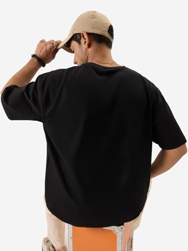 Image of LEOTUDE Men Half Sleeve Round Neck Graphic Printed Cottonblend Oversized Tshirts (Colour: 1Black)