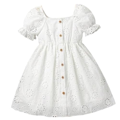 Niren Enterprise Girl's A-Line Knee Length Cotton Eyelet Embroide...