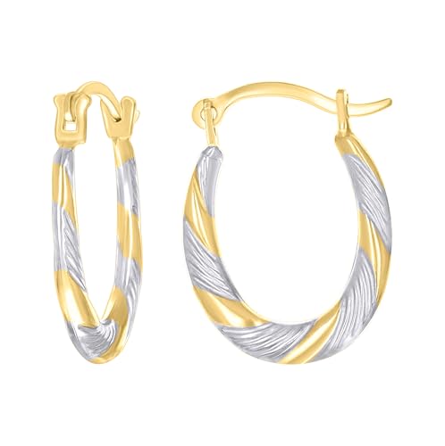 14kt Two-tone Gold Womens Patterned Oval Hoop Earrings