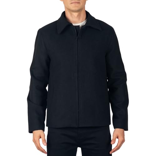 Image of Alpine Swiss Grant Men’s Wool Jacket 28 Inch James Dean Style Bomber with Zippered Pockets Black Large