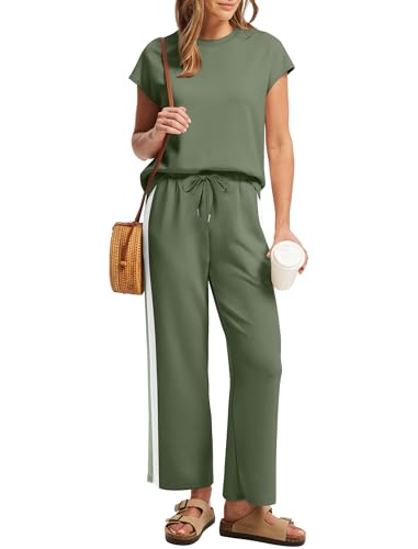 Image of Sampeel Two Piece Sets for Women Summer Vacation Outfits Cap Sleeve Tops Lounge Matching Sets Clothing Beach Fashion Clothes