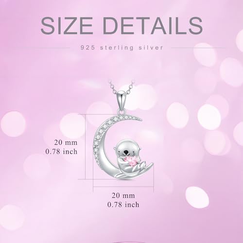 Image of PROESS Animal Birthstone Necklace 925 Sterling Silver Otter /Axolotl /Hippo /Elephant /Dachshund /Monkey /Red Panda Pendant Necklace Animal Birthstone Jewelry Gifts for Women