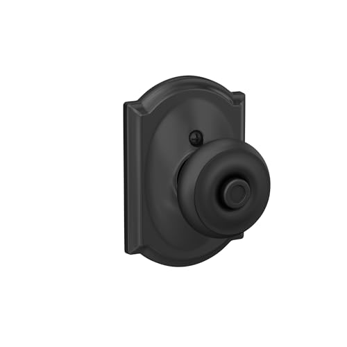 Image of Schlage F40 GEO 622 CAM Georgian Door Knob with Camelot Trim, Bed & Bath Privacy Lock, Matte Black