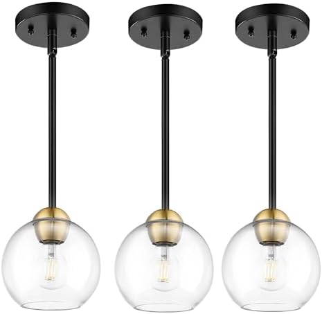 Emak 3 Pack 7 Inch Black and Gold Pendant Light Fixtures...