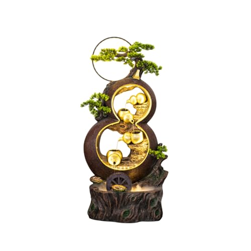 42.5'' Indoor Gourd Water Fountain w/Cascading Water & LED Light Mist Decorative Water Feature Floor Standing Waterfall Fountain for Tea Room(Brown)