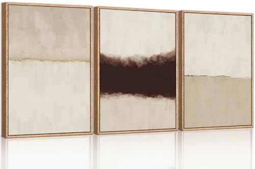 CHDITB Large Abstract Framed Canvas Wall Art Set, Modern Neutral Wall Decor, Minimalist Textured Wall Painting, Beige Blown Art Print for Living Room, Bedroom, Dining Room, Office, Bathroom -16'x24'x3