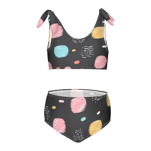 KLL Crayon Polka Dots Black Pattern Girls' 2 Pieces Bikini Set Scoop Neck Bathing Suit Swimwear Adjustable Strap