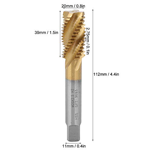 Screw Tap, Hand Tool High Speed Steel Tap Drill Tool M20 x 2.5mm for Spiral Cobalt Machine Processing Steel Plate
