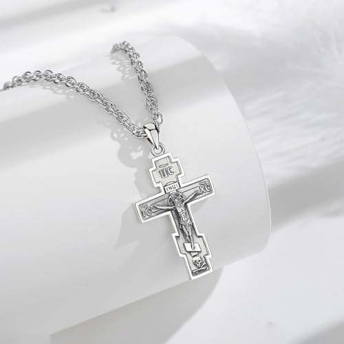 INFUSEU 925 Sterling Silver Jesus Cross Necklaces Crucifix Orthodox Cross Caravaca for Women Men Religious Protection Gifts2