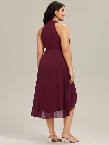Image of Ever-Pretty Plus Women's Sleeveless Halter A Line Pleated High Low Plus Size Wedding Guest Cocktail Dresses 31926-DA