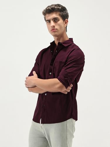 Image of Urbano Fashion Men's Cotton Full Sleeve Regular Fit Casual Solid Slub Shirt with Spread Collar