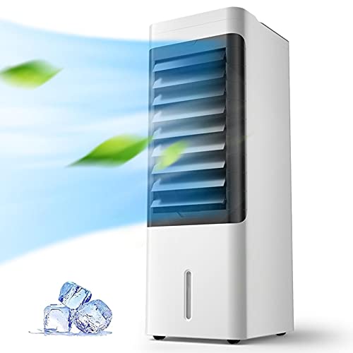 Enfriador de aire portátil, ventiladores oscilantes 5.4L, 3 velocidades de ventilador, tanque de llenado fácil, potente función de enfriamiento por evaporación con 4 bolsas de hielo y oscilación