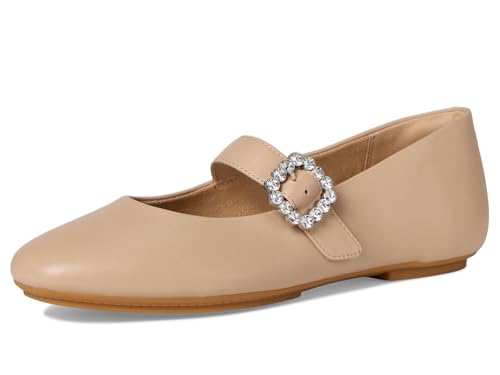 Fitflop PENSIERI DELICATI Mary Jane płaskie skórzane zapięcie z kryształową klamrą, klasyczny beżowy, 4,5 UK, Klasyczny beżowy, 4.5 UK Narrow