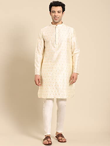 Image of Men's Navy Blue Cotton Festive Wear Regular Fit Woven Design Kurta | Indian Wedding Wear Kurta | Festive Ethnic Kurta