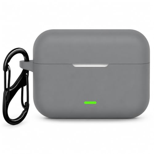 Image of Silicone Case for Realme Buds T500 Pro TWS Earbuds | Shockproof 360 Protective Cover | Heavy-Duty Carabiner Clip | LED Visible | Soft Anti-Slip & Lightweight Case (Gray)