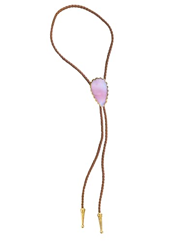 Image of Daisy Del Sol Gemstone Bolo Tie Braided Vegan Faux Leather Natural Stone Gold Handmade Necklace Adjustable Boho Western Jewelry