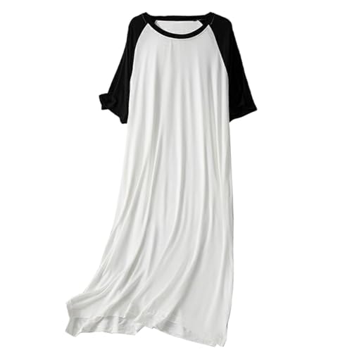 Men's Short-Sleeve nightgowns, Mens Classic modal Pajamas Ultra Soft Nightshirt Loose fit Nightdress L-5XL