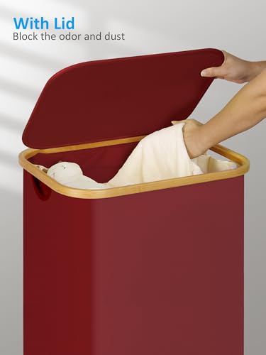 Image of efluky Laundry Basket with Wheels, Tall Rolling Laundry Hamper with Lid and Removable Bag, Aesthetic Dirty Clothes Hamper on Wheels for Laundry Room, Bedroom, Dorm and Bathroom, 100L Rose Red