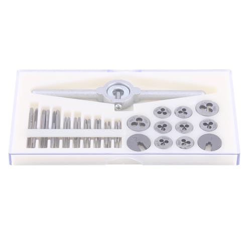 Juego de 30 piezas de tornillos y troqueles de acero de alta velocidad, kit de herramientas de roscado duradero para procesamiento de roscas y fabricación de máquinas, acero de alta velocidad, tamaño
