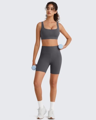 Image of G4Free BareFeel Square Neck Sports Bra Padded for Women - Strappy Y Back Crop Tank Tops Workout Camisole