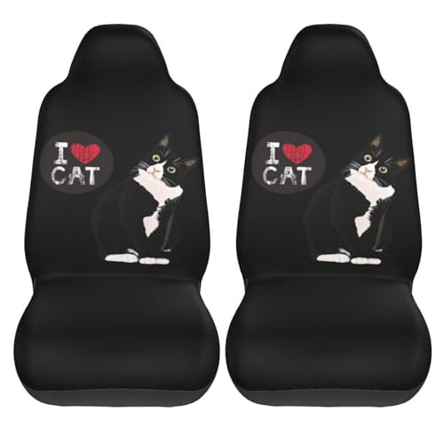おもしろ 猫 猫柄 面白い ねこ (1) シートカバー 2枚 前席 防汚 カーシートカバー シートエプロン クッション 軽自動車 普通車 ブラック 運転席 助手席 座席 おしゃれ 車用 シート カバー プレゼント ccvg103