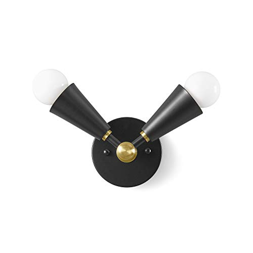 BRIGHTTIA Connie 2-Light Wall Sconce - Modern Farmhouse Bathroom Vanity Mirror Lighting Fixture - Mid Century Industrial Wall Lamp for Bedrooms, Kitchens and Hallways - Black/Gold (BW0024-2BG)